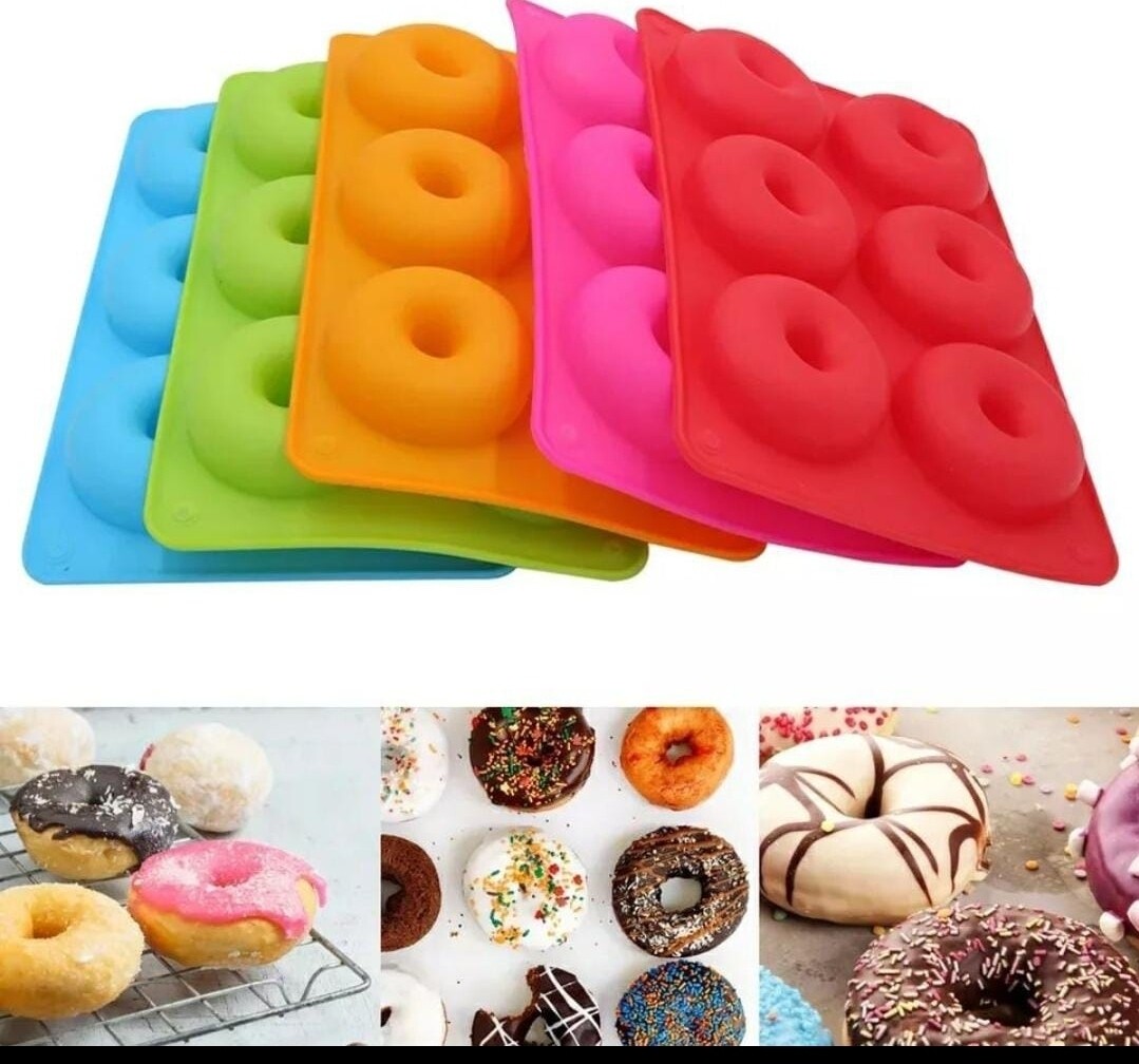 Silicone Donuts Baking Pan - Non-stick Round and Flower Donut Molds (6 Cavity)