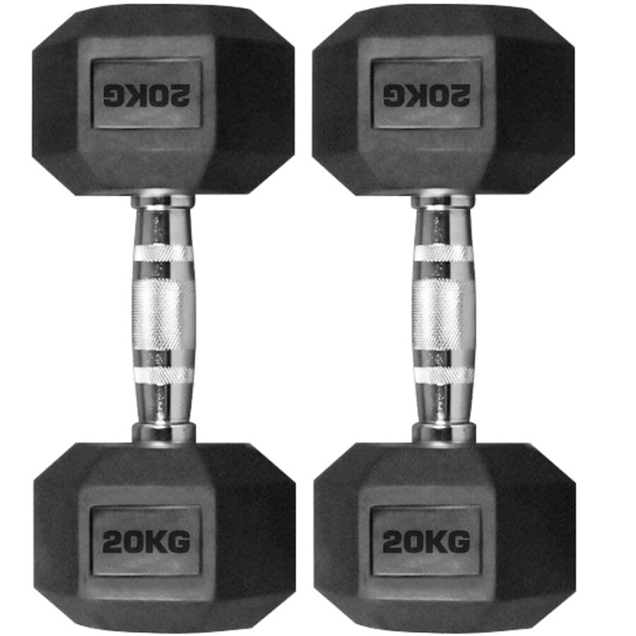 BLACK RUBBER HEX DUMBBELLS IN PAIRS 10KG