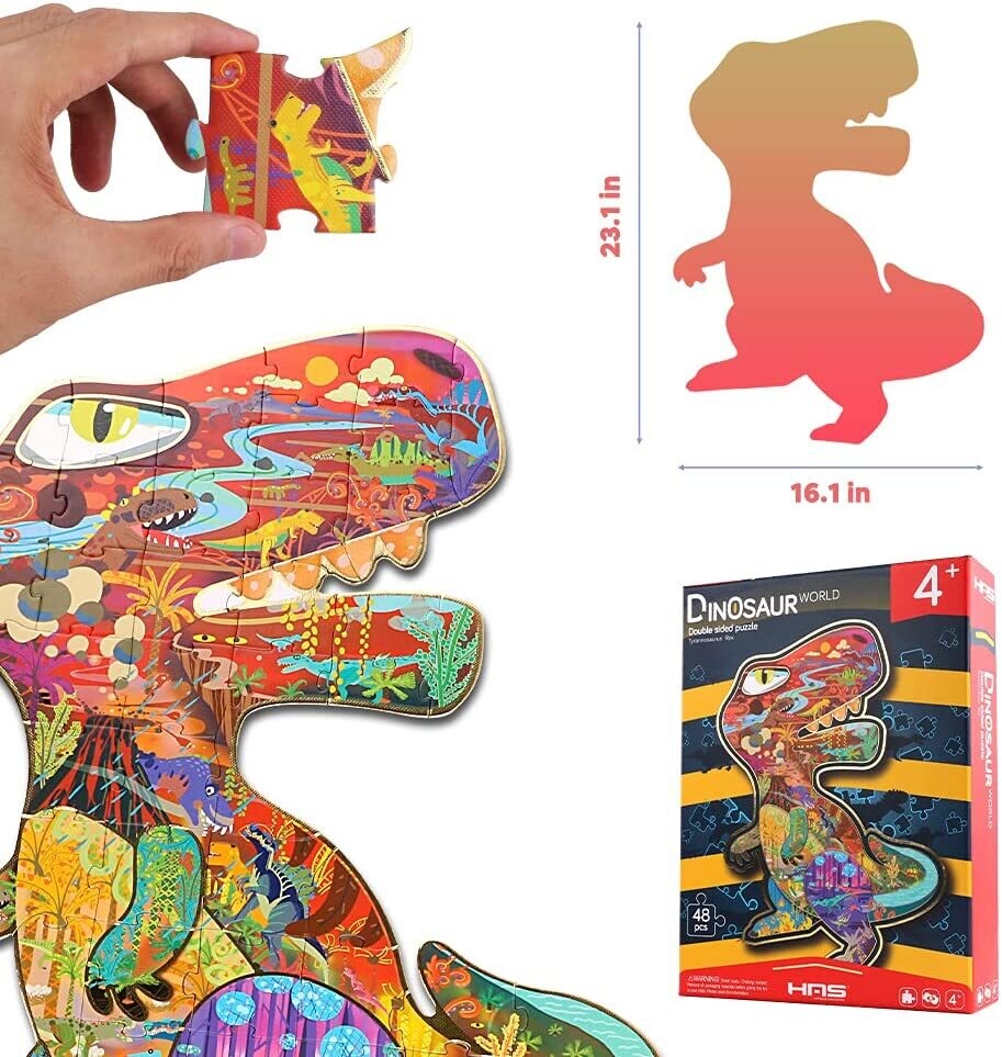 HAS Dino Floor Puzzle - 48-Piece Double-Sided Jigsaw For Kids Ages 4-10 (T-Rex Theme, Extra-Large Pieces