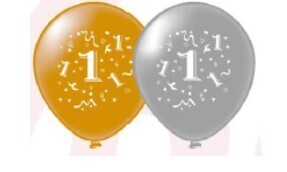 Round balloon metallic gold & silver colours 12" with screen printing " 1" NO 1X50