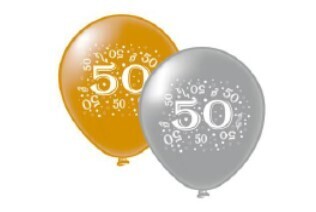 Round balloon metallic gold & silver colours. 12" with silkscreen printing "50"