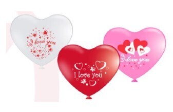Heart Balloon Standard Pink, Red, & White Colours With Silkscreen Printing "I Love You" 50Pcs Pkt 12" ILYX50