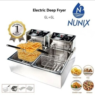 Nunix Electric Double Deep Fryer MF-02 6L+6L: Double the Flavor, Double the Delight