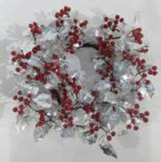 Christmas Decorated wreath with, silvery maple leaf mixed with red mini berry 30 sets 40cm out Dia SYHHB-0320211