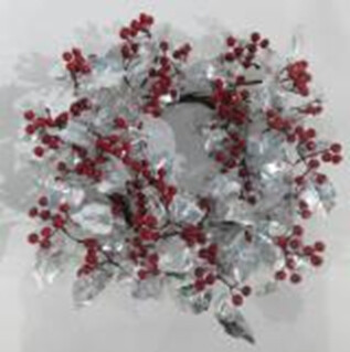 Christmas Decorated wreath with, silvery maple leaf mixed with red mini berry 30 sets  40cm out Dia SYHHB-0320211