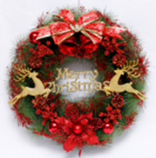 Christmas flower pine needle wreath+bowknot+red deer shape+Christmas flower+plastic ball+pine cone+gold glitter berry 40*11cm red #SYWA-032118