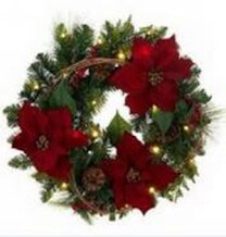 Christmas wreath 40cm Lighted mixed leaf,mini pine needle ,                berry bounch, pine cone,dark red flower #SYWA-032118