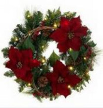 Christmas wreath 40cm Lighted mixed leaf,mini pine needle , berry bounch, pine cone,dark red flower #SYWA-032118