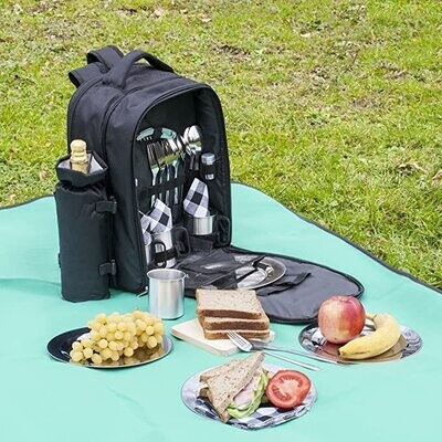 Generic Picnic Backpack for 4 with Premium Stainless Steel Tableware - Complete 4 Person Picnic Basket Set w/Insulated Food Cooler Bag, Wine Opener, Cheese Board, Cutlery. Thermal backpack PB103