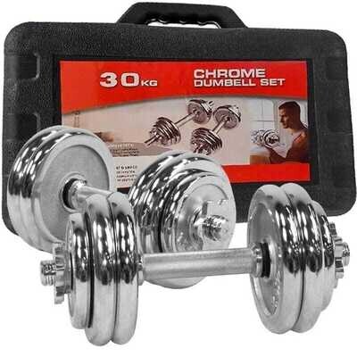 Generic 30KG Black Chrome plated Dumbbell Spinlock Set in a Case PE1507-18