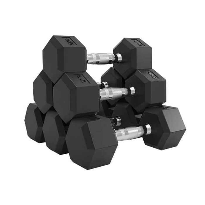 Black Rubber Hex Dumbbells - 15KG Pairs SC-80075