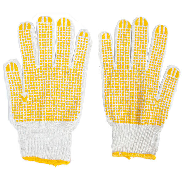 Safety Working Gloves - Terylene/Cotton, Bleached, PVC Dotting, 23/24cm, Yellow (Model: SE1470/TP-600) 12pcs set