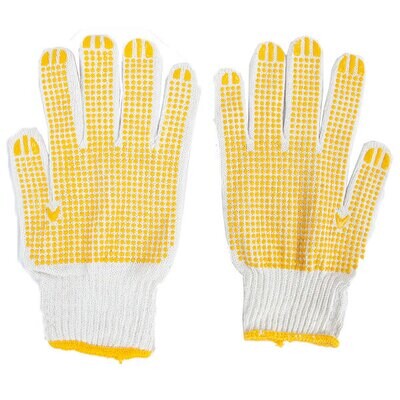 Safety Working Gloves - Terylene/Cotton, Bleached, PVC Dotting, 23/24cm, Yellow (Model: SE1470/TP-600) 12pcs set