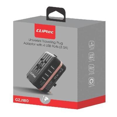 Cliptec Travelling Plug Adaptor With 4 Usb GZJ180