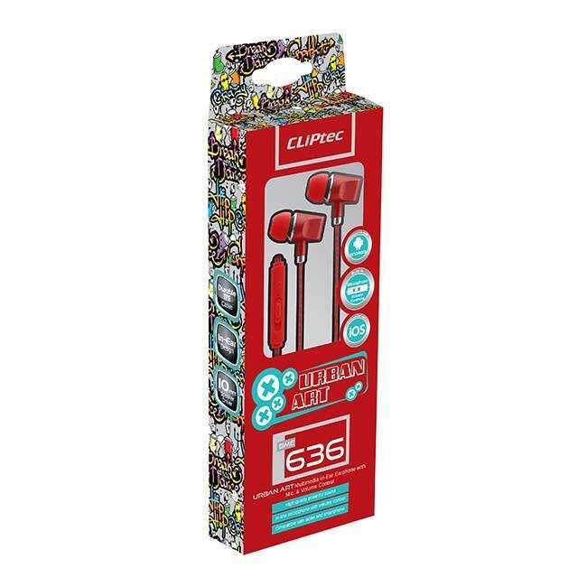 Cliptec Multimedia In-Ear Earphone With Mic & Volume Control (Urban Art)-Red CL-HST-BME636-
