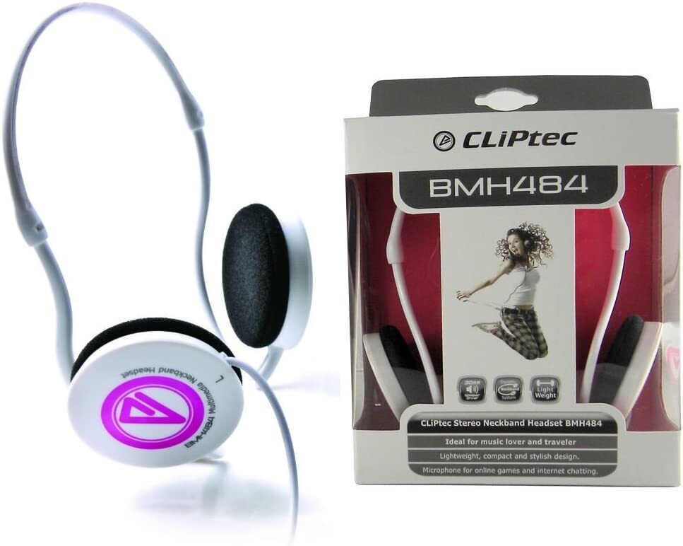 CLiPtec Velocity Lite Neck Band Deep BaseStereo Multimedia Headphones with Inline Mic for Gaming - White/Pink BMH484