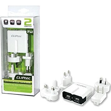CLiPtec USB Mains Travel Adapter Dual USB Port - Charges any USB Chargable device