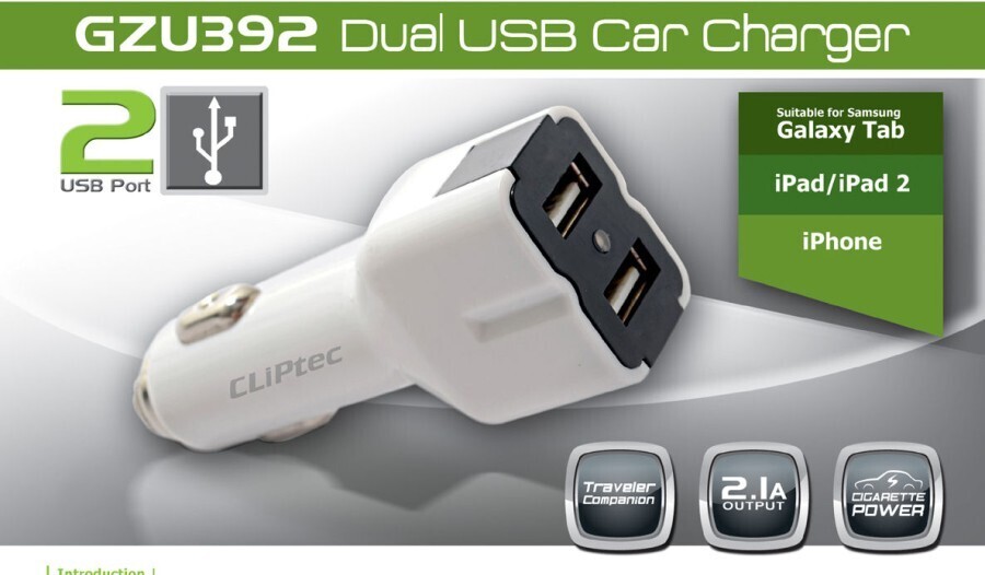 CLiPtec Dual USB Ports 2.1A Car Charger GZU367