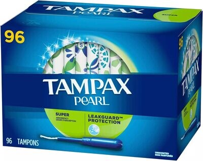 Tampax Pearl Mega Value PackPlastic, Super Absorbency Unscented, Anti Slip Grip , Extra Protection Layer, Form fit and Easy to use Tampons, with Built in Backup 96 Count