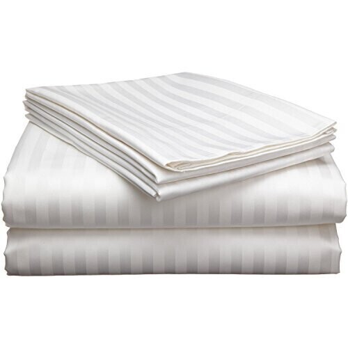 KD Cotton Hotel Stripe 4pc duvet cover, 1 flat sheet, 1 fitted sheet, 2pillow case 6x6 WHITE