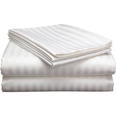 KD Hotel Stripe 4pc 2 fitted sheets, 2pillow case 6x6 WHITE