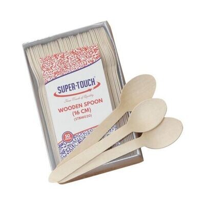 Super Touch Wooden Spoon 16cm - 50pcs Pack (Model STBW020) - Eco-Friendly Disposable Cutlery