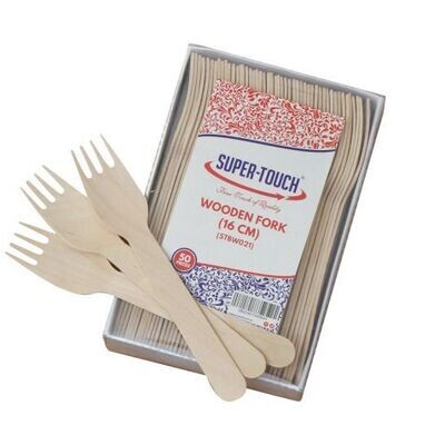 Super Touch Wooden Fork 16cm - 50pcs Pack (STBW021) - Eco-Friendly Disposable Cutlery