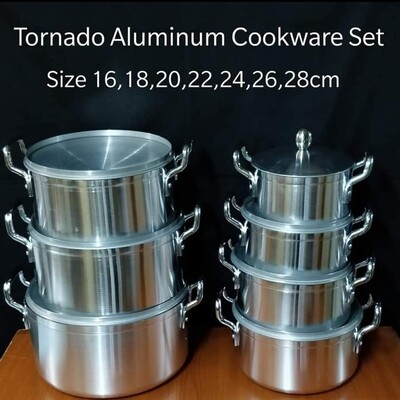 TC Cookware - 14pcs Aluminium Polished Non-Stick Cooking Pots with Lids (Sizes 16-28cm)