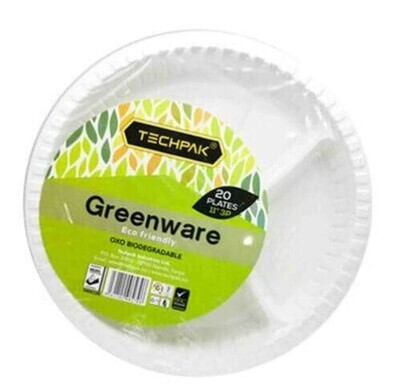 Greenware biodegradable plates 11inch partitions. Pack of 20pcs