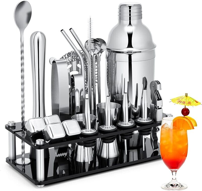 Complete Cocktail Shaker Set - 23-Piece Stainless Steel Bar Tools for Ultimate Mixologist