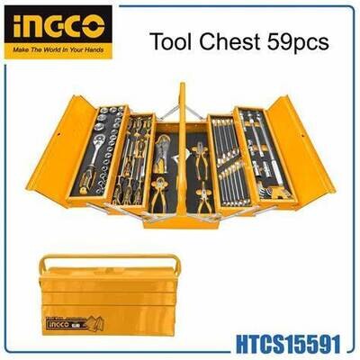 INGCO 59-Piece Tool Chest Set HTCS15591 - Combination Spanners, Screwdrivers, Sockets, and More