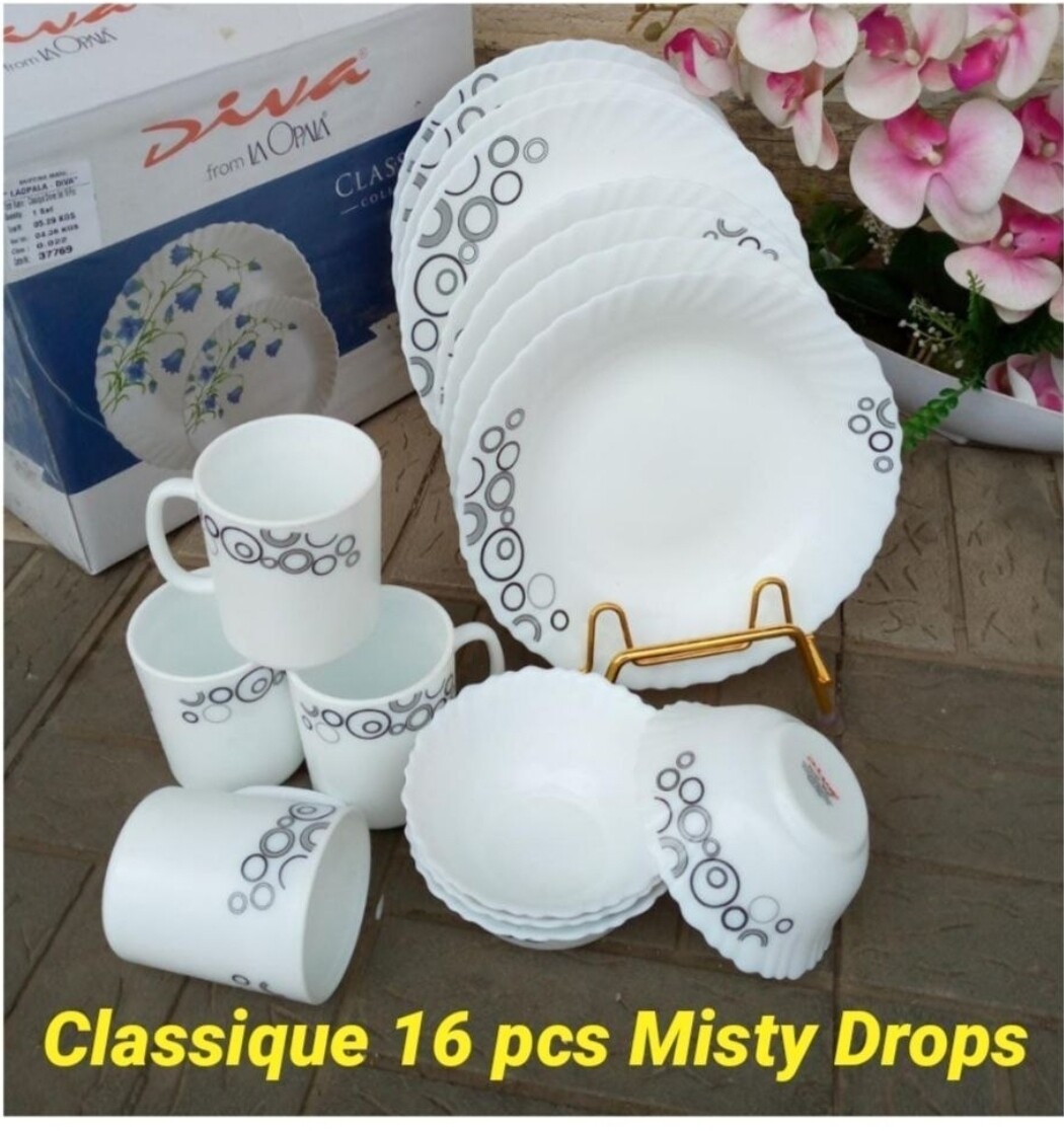 Diva 16 pcs Classique Dinner set
Misty Drops  Description 4 pcs Full Plates
4 pcs Soup Plates 
4 pcs Soup Bowls
4 pcs 32 cl Mugs