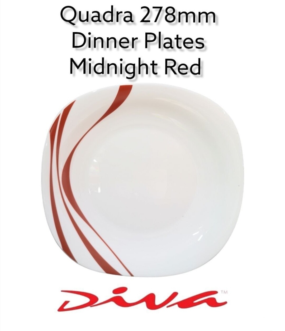 Diva 11" Quadra Square Dinner Plates Midnight Red 3pcs
