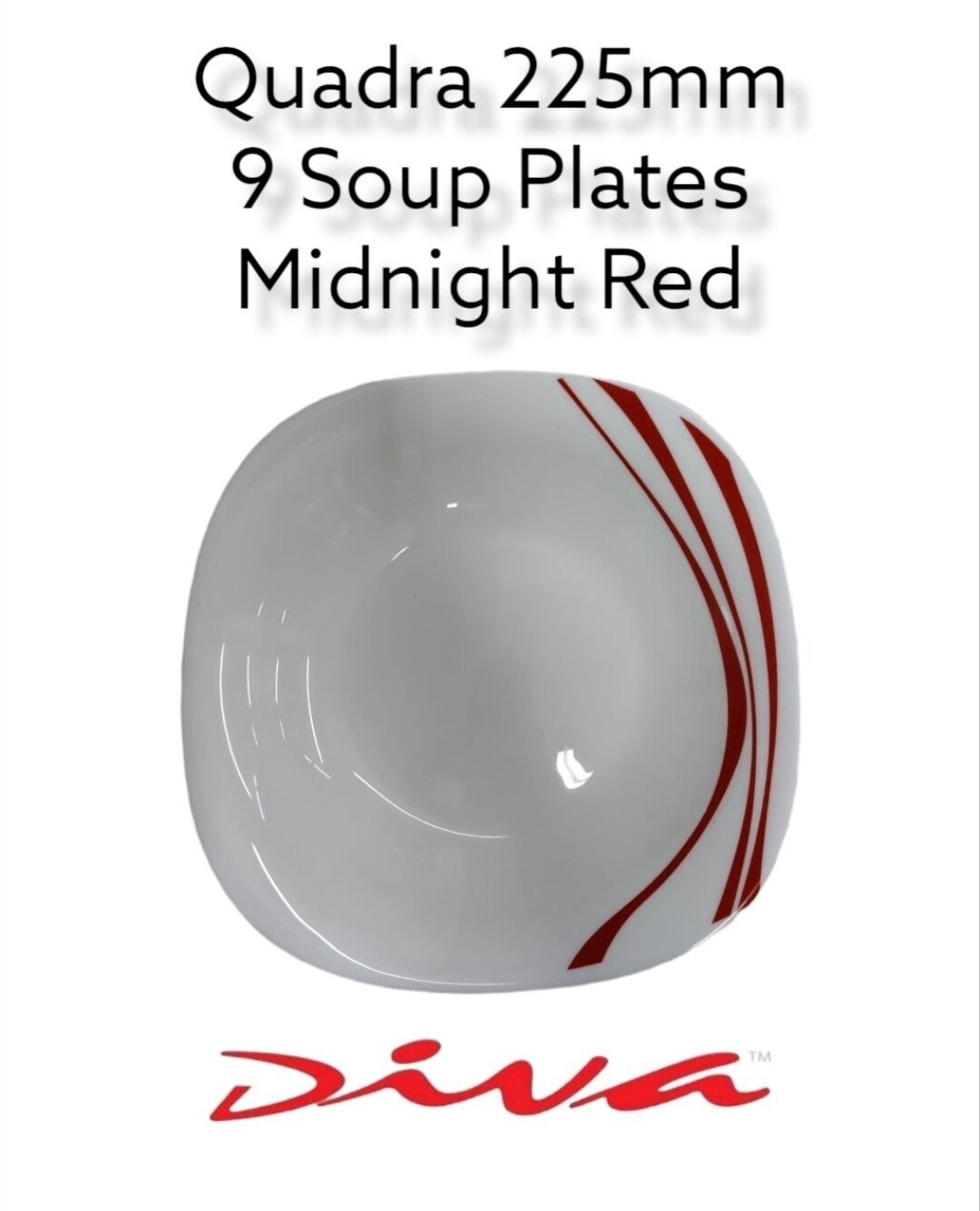 Diva 9" Quadra Square Soup Plates Midnight Red 3pcs