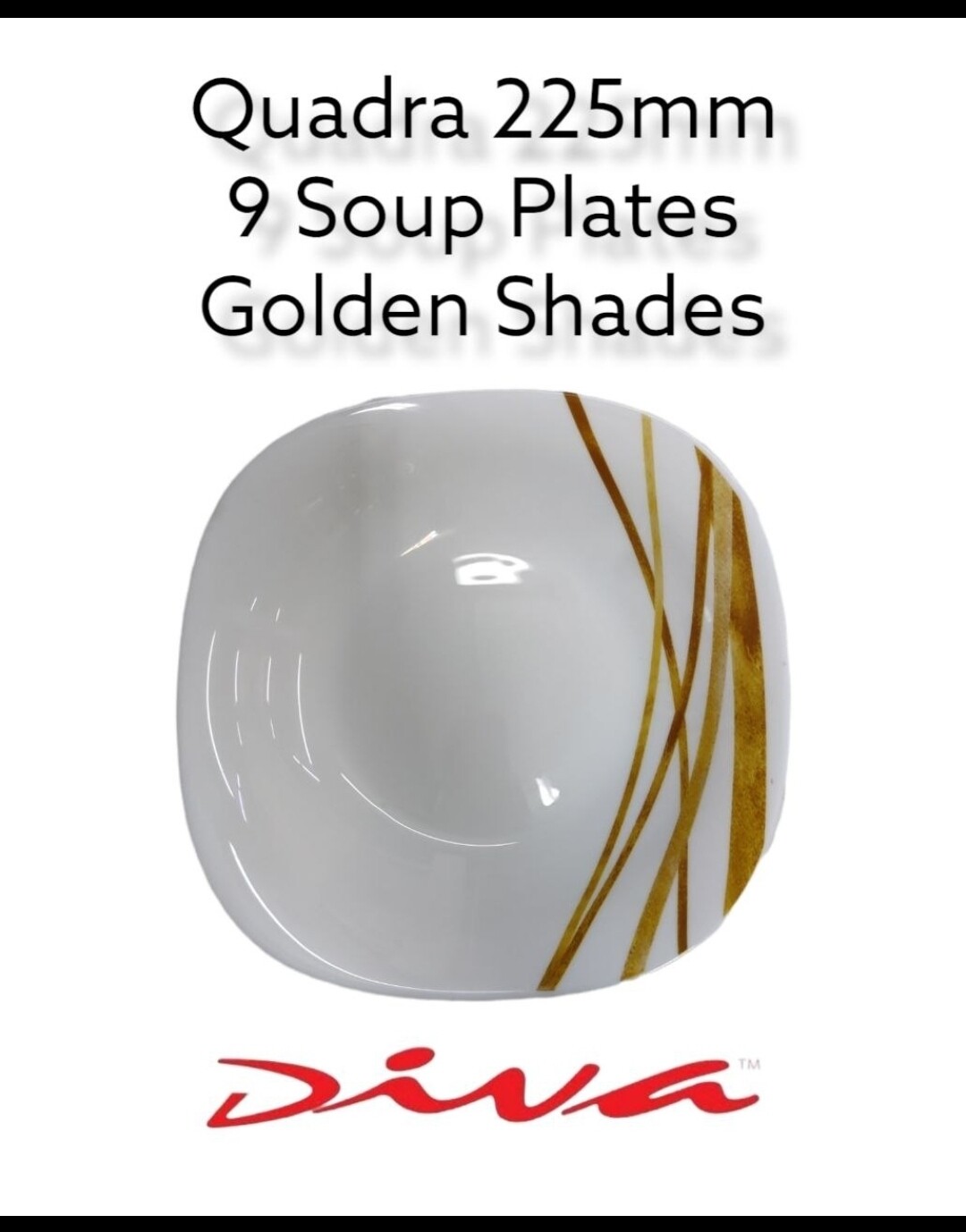 Diva 9 Quadra Square Soup Plates Golden Shades 3pcs