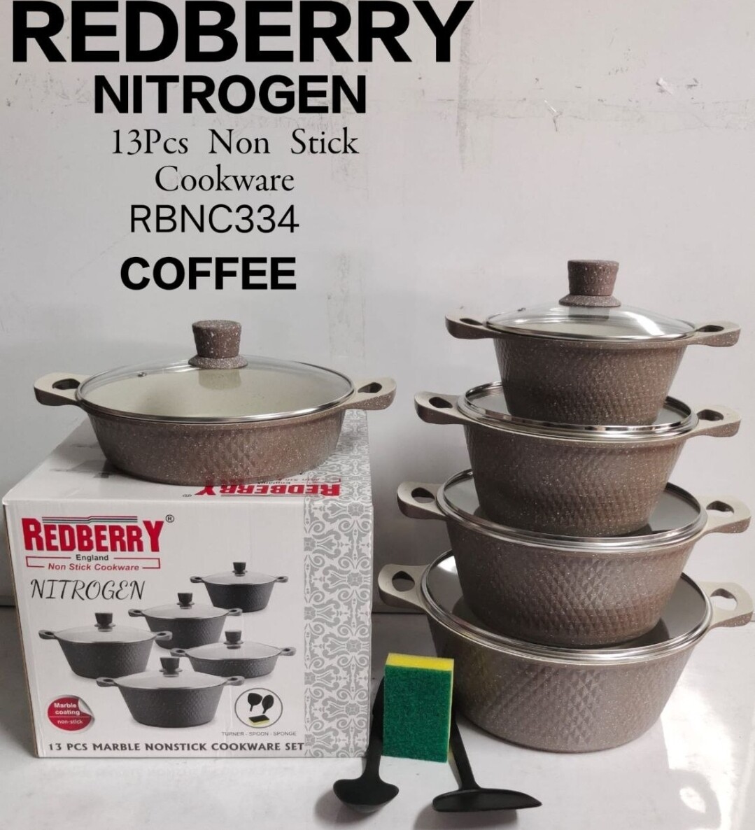 Redberry nitrogen 13pcs non stick cookware set marble colour COFFEE