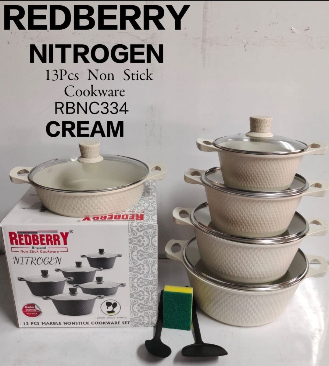 Redberry nitrogen 13pcs non stick cookware set marble colour Cream