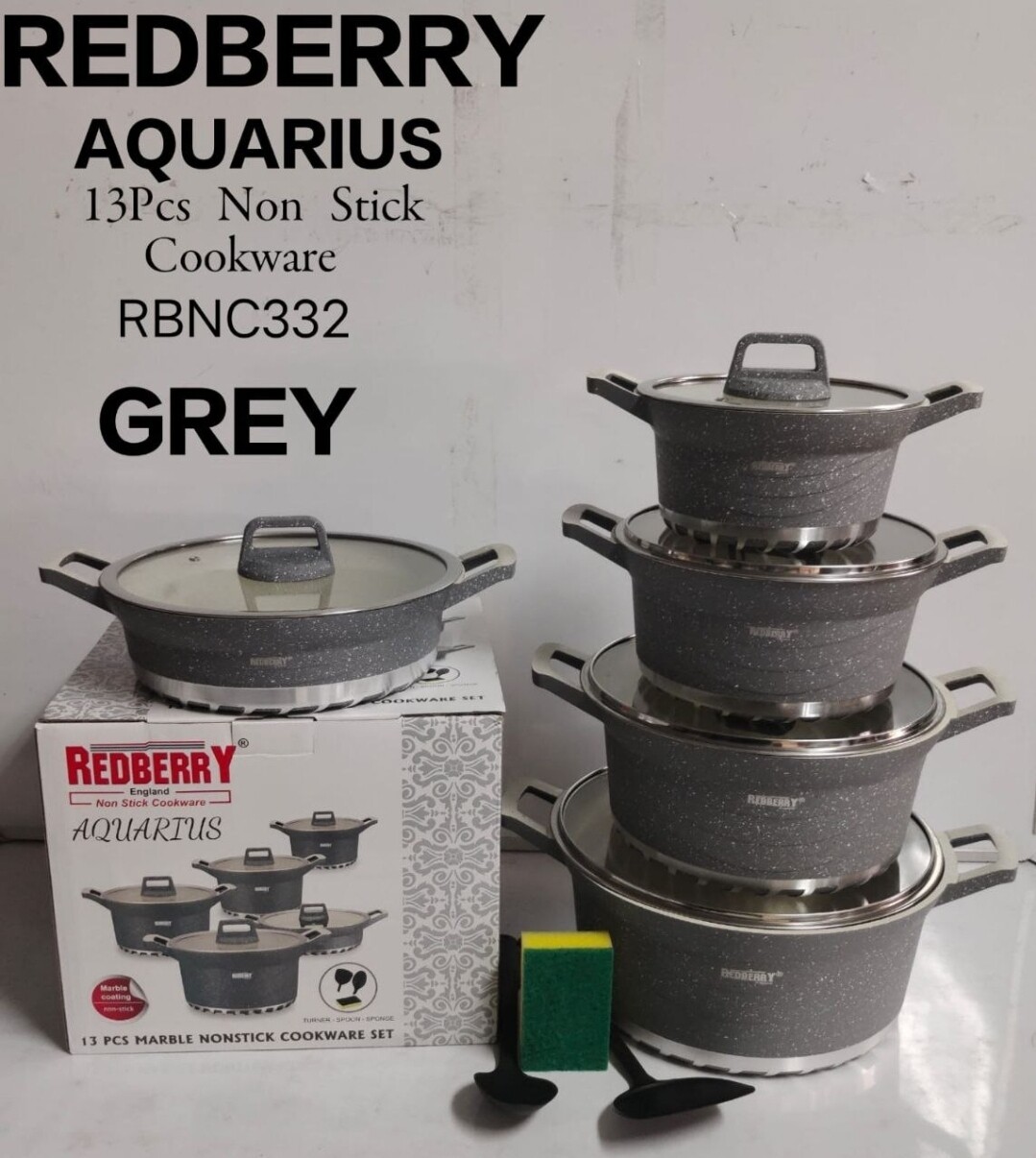 Redberry aquarious 13pcs cookware set GREY