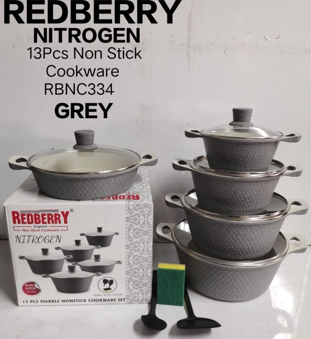 Redberry nitrogen 13pcs non stick cookware set marble colour GREY