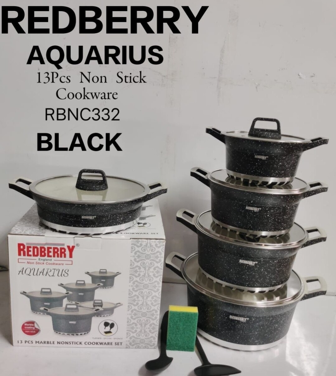 Redberry aquarious 13pcs cookware set BLACK