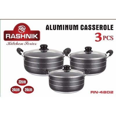 Rashnik 3-Piece Aluminum Non-Stick Cookware Set (RN-4802) - Sizes 22cm, 24cm, 26cm