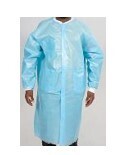 Knee length disposable dust coat with ribbed neck and cuffs with1 chest and 2 waist pockets   DUSTCOAT-WTCUFF