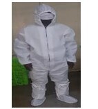 Secure white protective suit. elastic, wrist and ankle. with zip and velcro tape for closing. Not laminated so not waterproof. not included knee high shoe cover DISP-COVERALL - NW