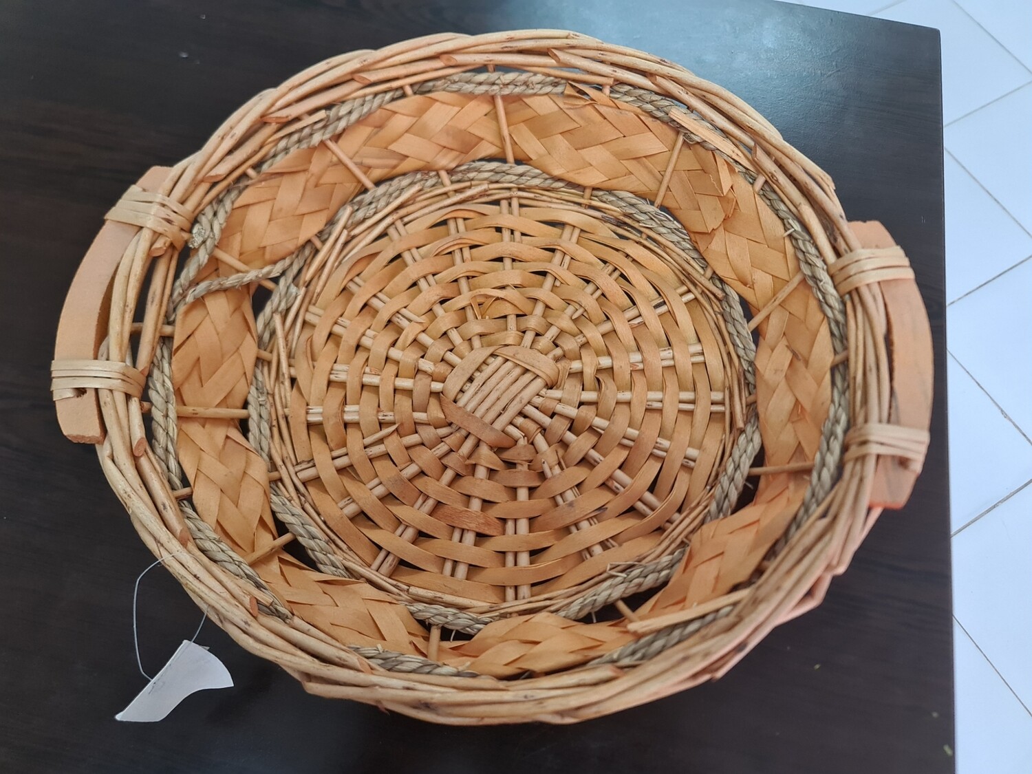 Bamboo gift basket round fruit basket with handles Size 34cm  #CR397