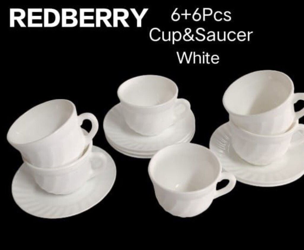 Redberry 12pcs cup and saucer set plain white