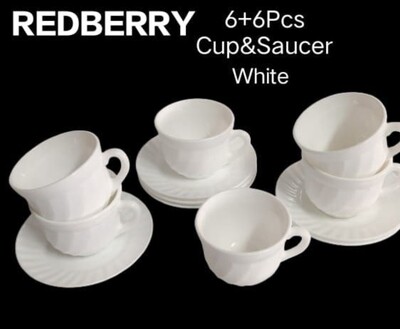 Cup & saucer Tea set coffee set Redberry 12pcs plain white 6 cups/6 Saucers