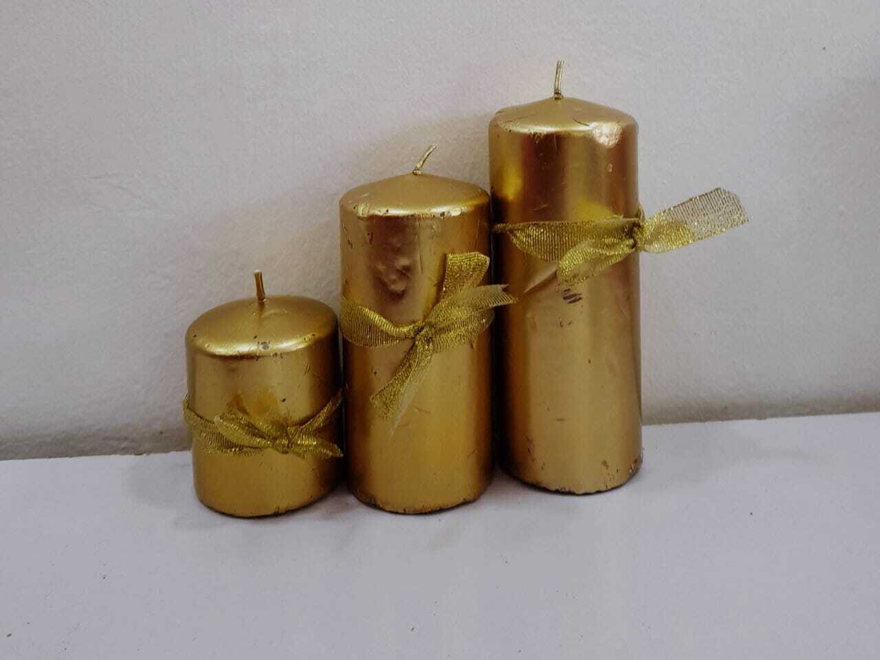 Christmas Gold Metallic finish pillar candle11cmx5.5cm medium size #506027G