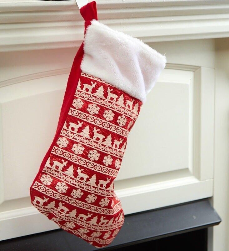 Christmas Stocking with Gold Nordic print