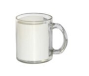 Glass Branding Mug - 11oz Glass Mug with White Patch, White Box, Model B1G-03
