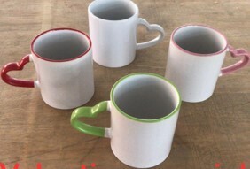 Sublimation white mug with heart shape handle 11oz.  Red Green White or Pink SUBHHM